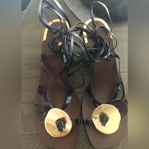 Tory Burch Black and Gold Sandals